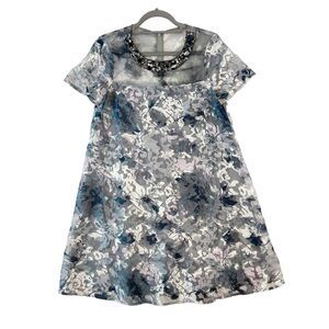 Badgley Mischka Dress Women's Size 6 Shift Beaded Neckline Short‎ Sleeve